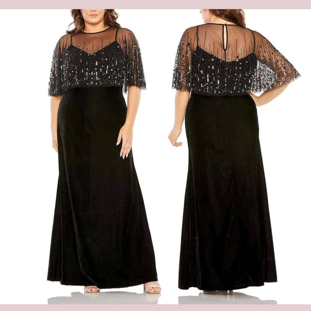 NWT Mac Duggal [ 18W ] 9228 Sleeveless Velvet Gown with‎ Embellished Cape #S1890